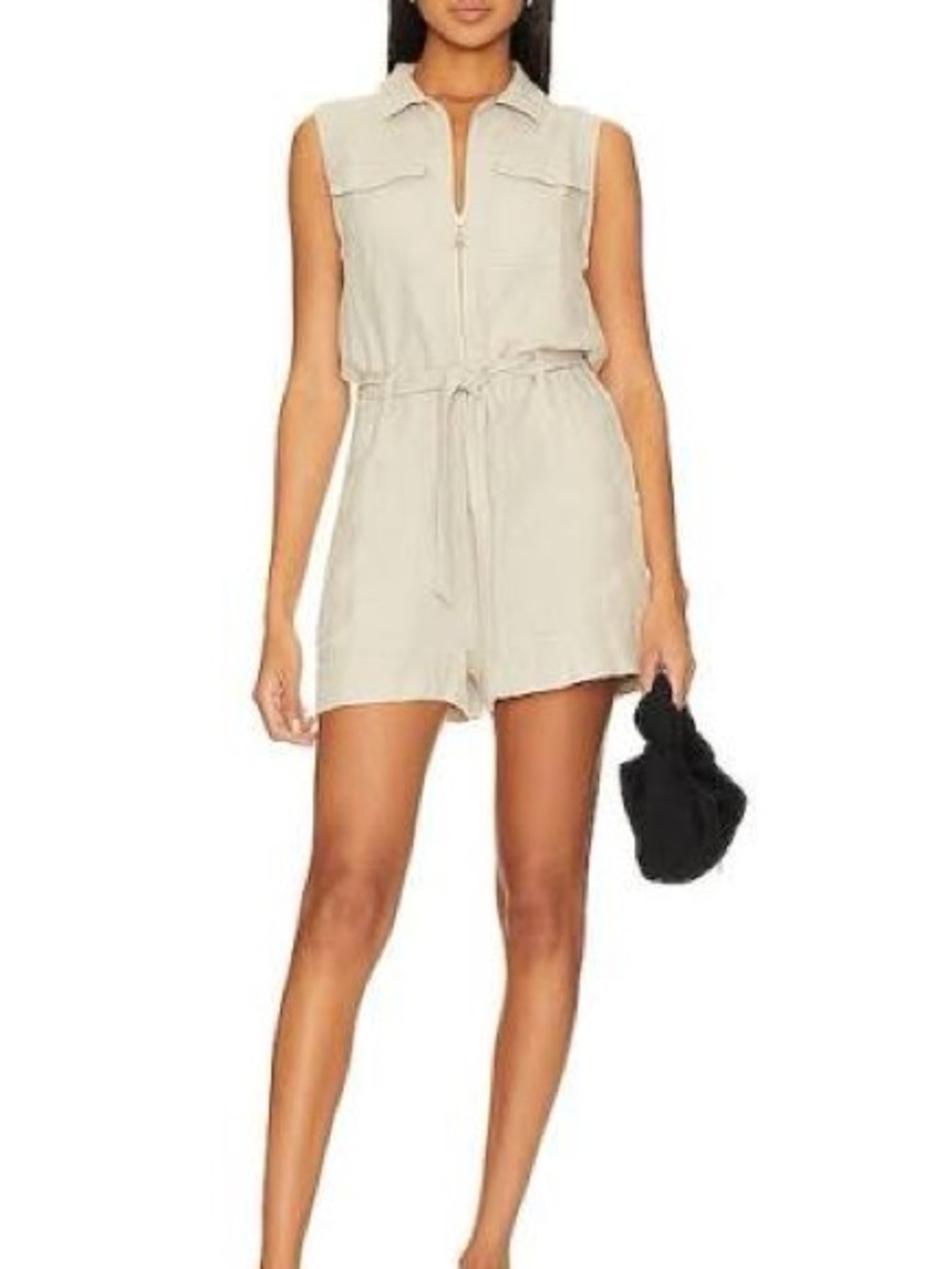 Bella Dahl Sleeveless Zip Utility Romper in Linen Sand